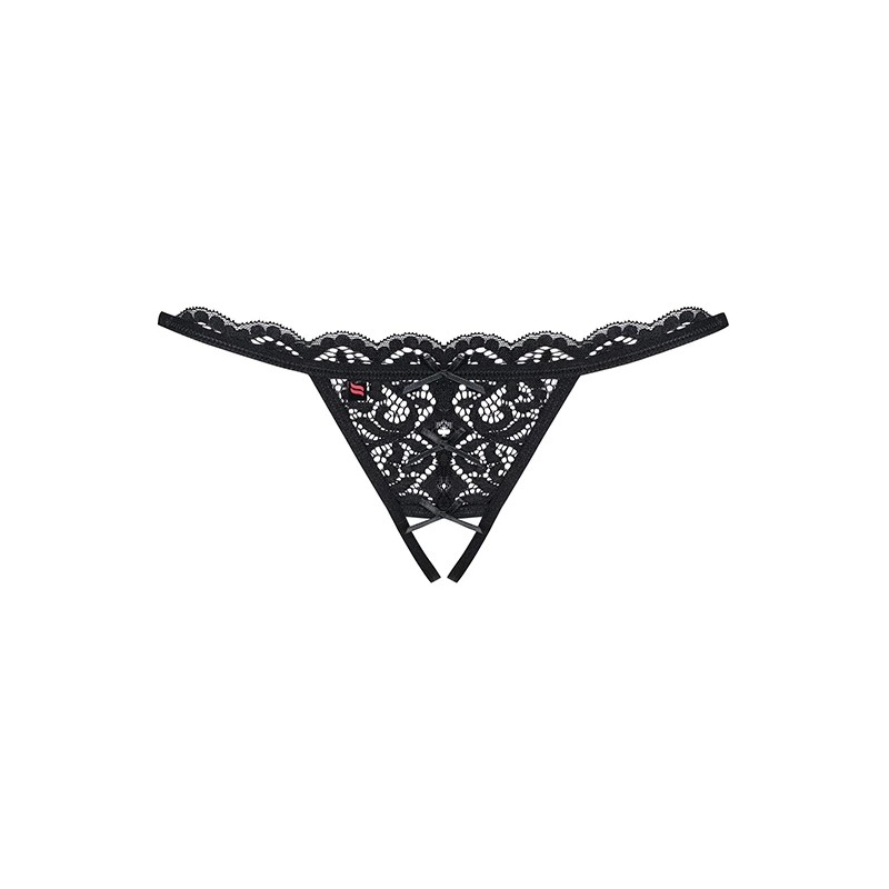 Stringi z otwartym krokiem - Obsessive 831 Crotchless Thong Black L/XL